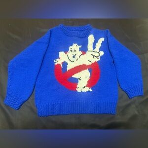 Vintage Hand-Knit Ghostbusters Sweater – Blue – Kids 4/5 T